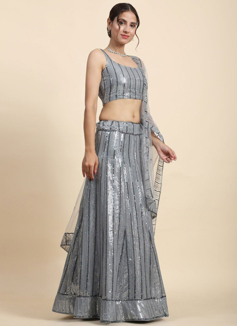 Embroidered Faux Georgette A - Line Lehenga - L2621