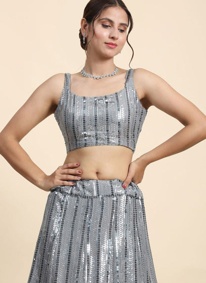 Embroidered Faux Georgette A - Line Lehenga - L2621