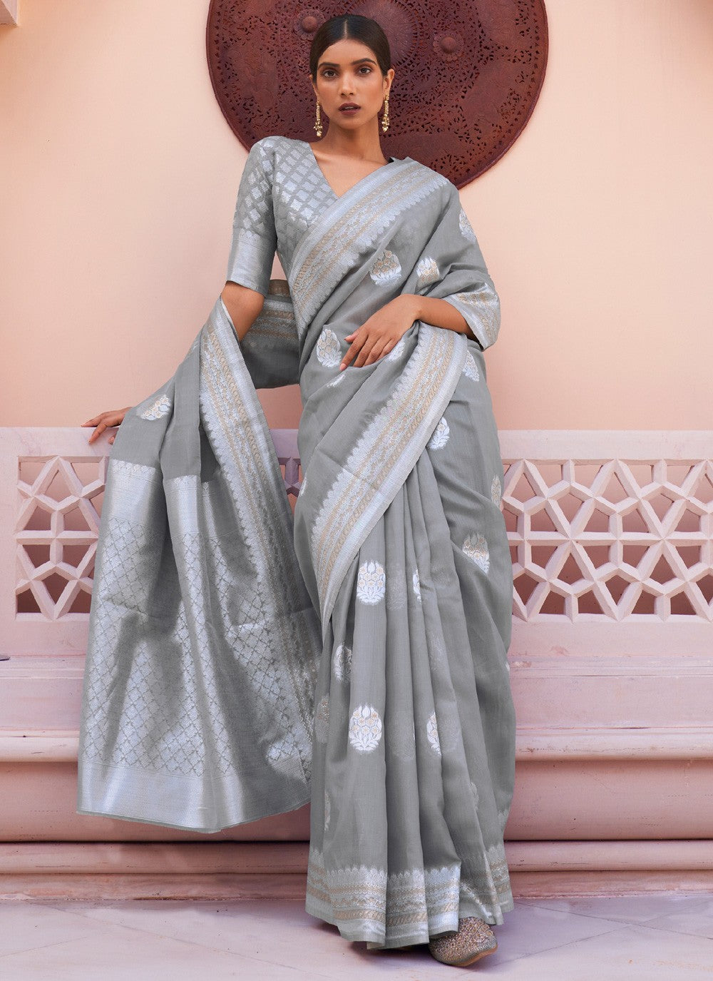 Trendy Weaving Zari Linen Saree - S3501
