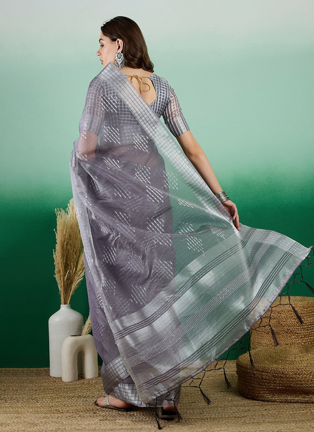 Classic Jacquard Work Khadi, Organza Saree - S7147
