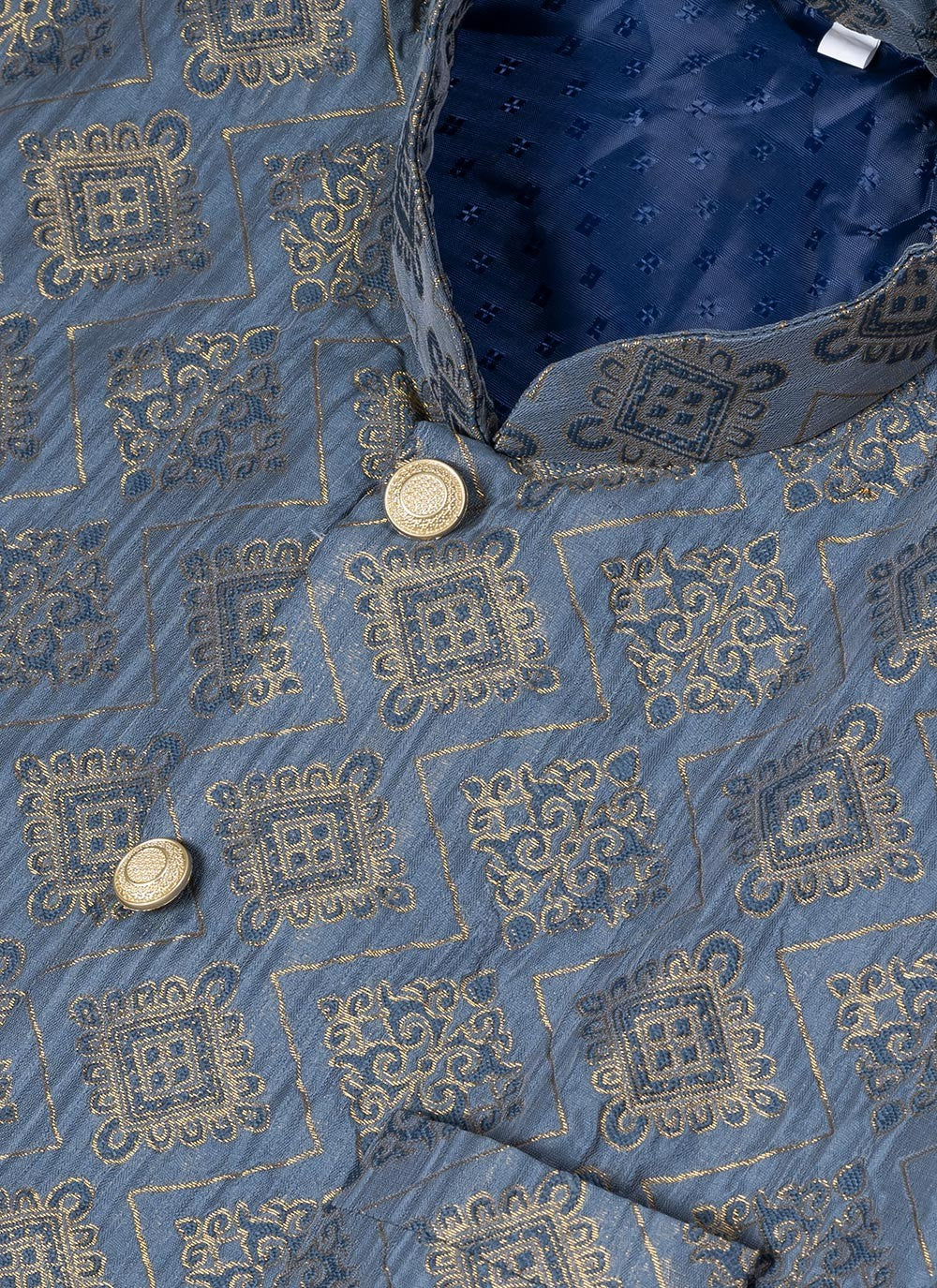 Embroidered Jacquard Silk Grey Indo Western - M7056