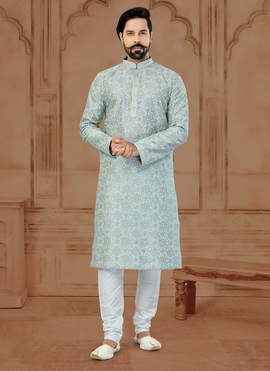 Digital Print Dupion Silk Grey Kurta - M5762