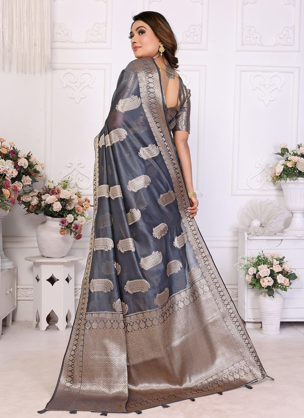 Trendy Saree Woven Grey Organza Saree S13621