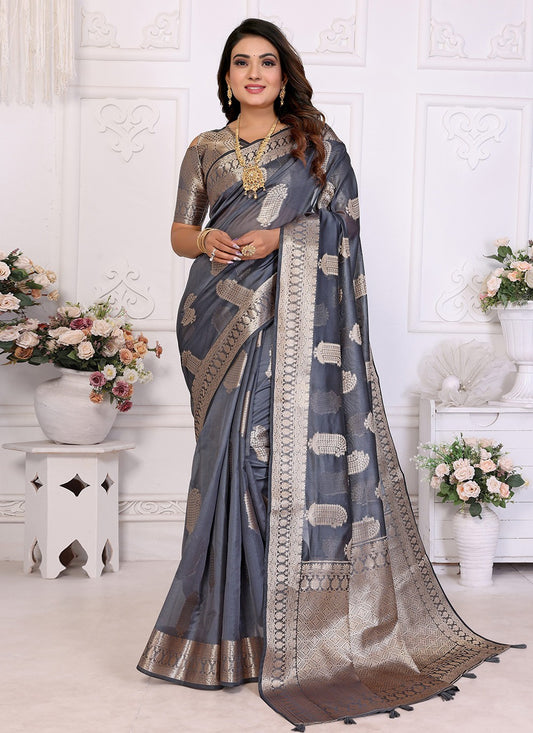 Trendy Saree Woven Grey Organza Saree S13621