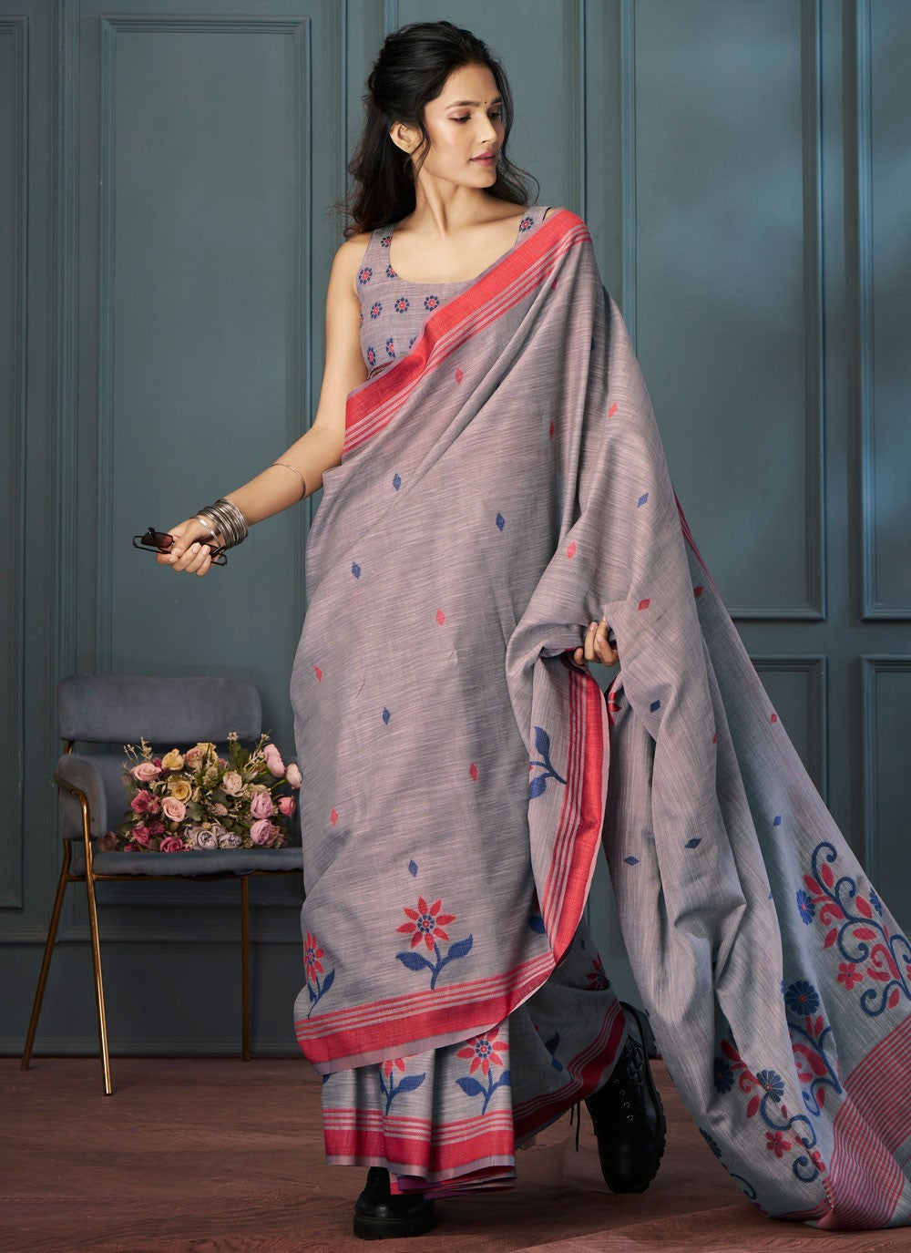 Classic Weaving Zari Linen Saree - S7705