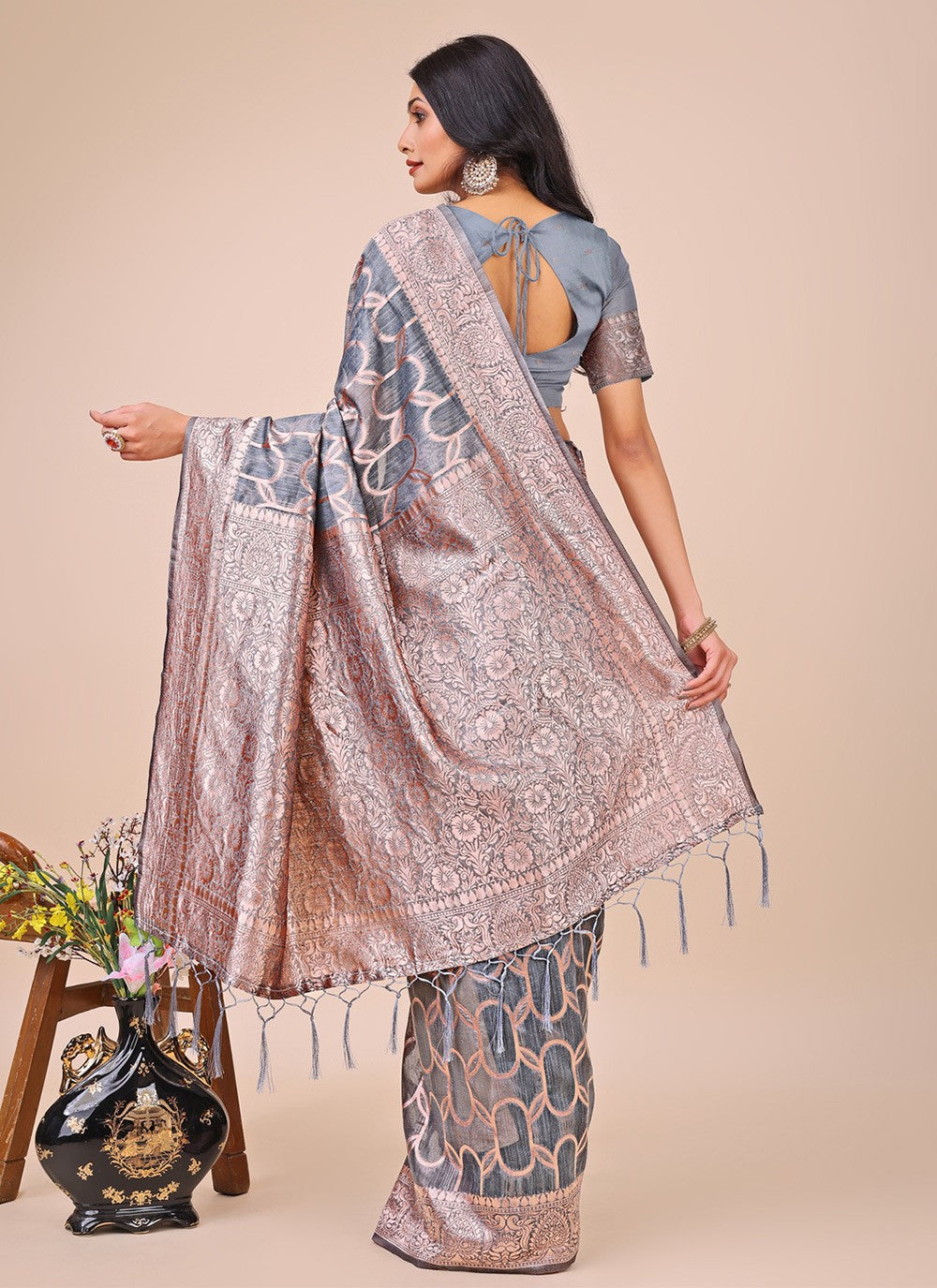 Woven Cotton Grey Trendy Saree S15143