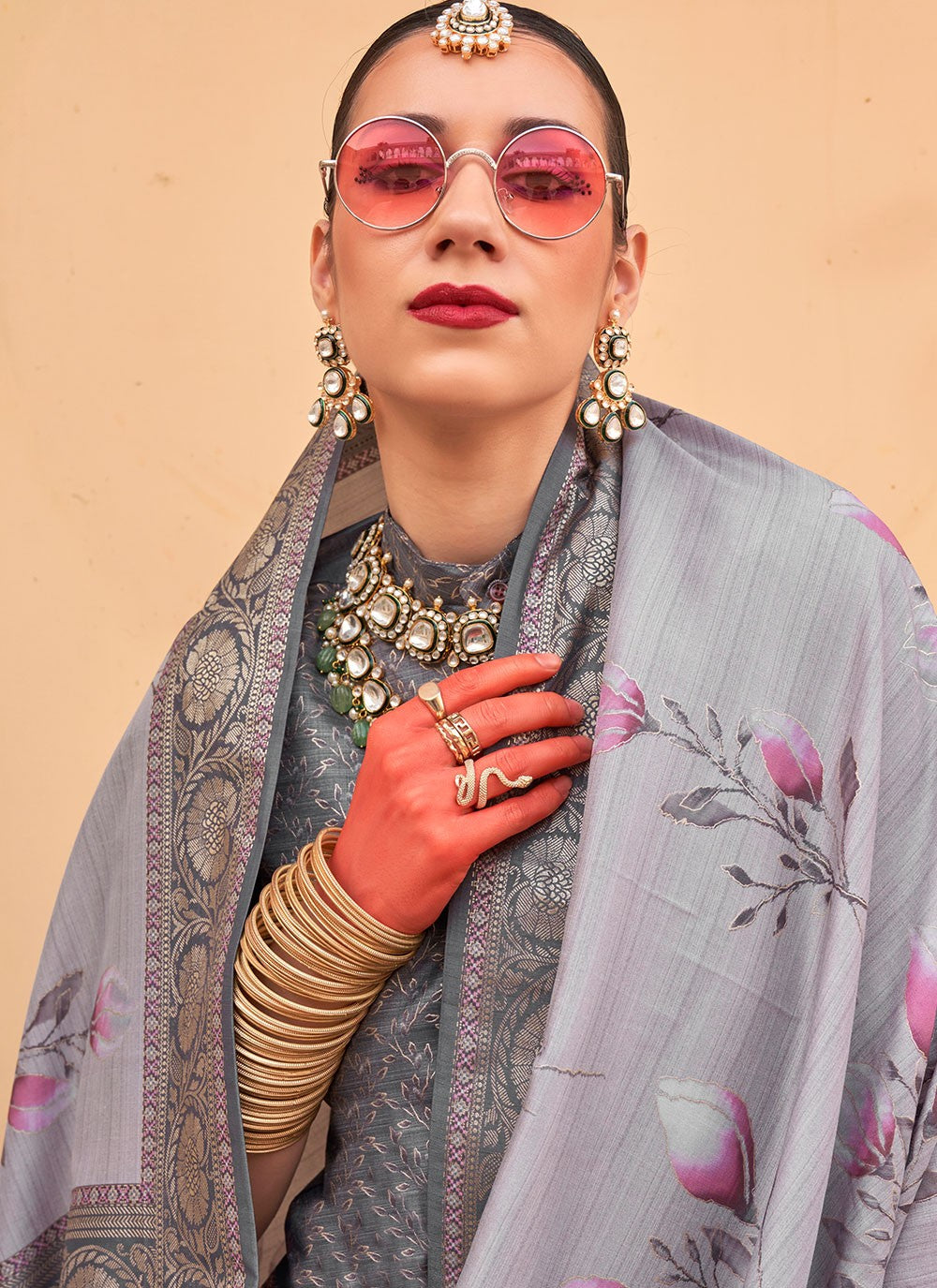 Contemporary Floral Printed Silk Saree - S6277