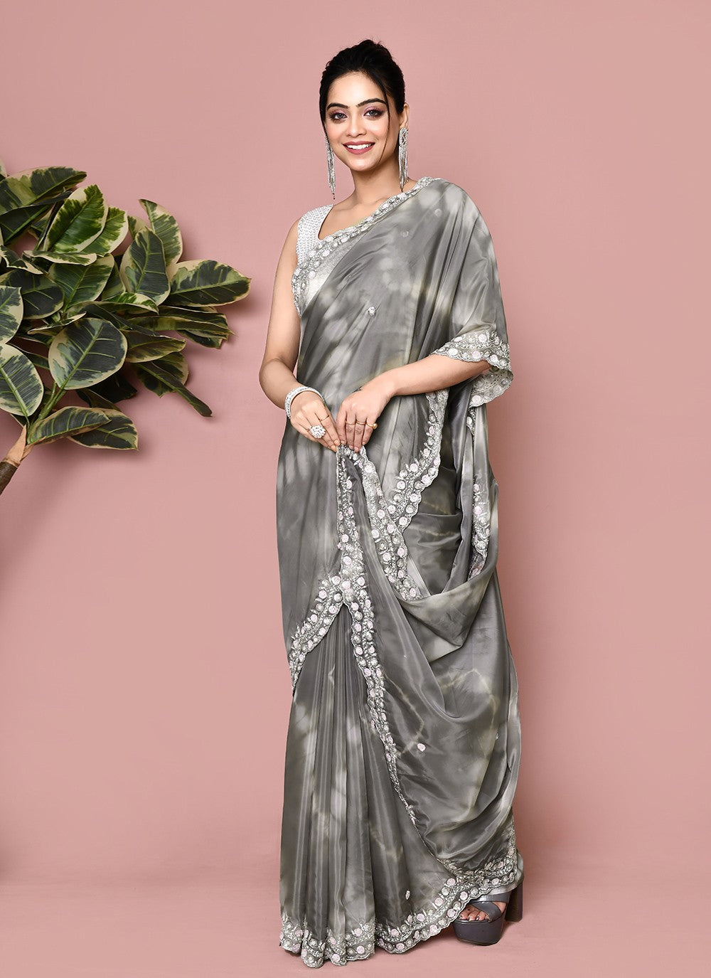 Classic Hand Embroidery Georgette Saree - S9372