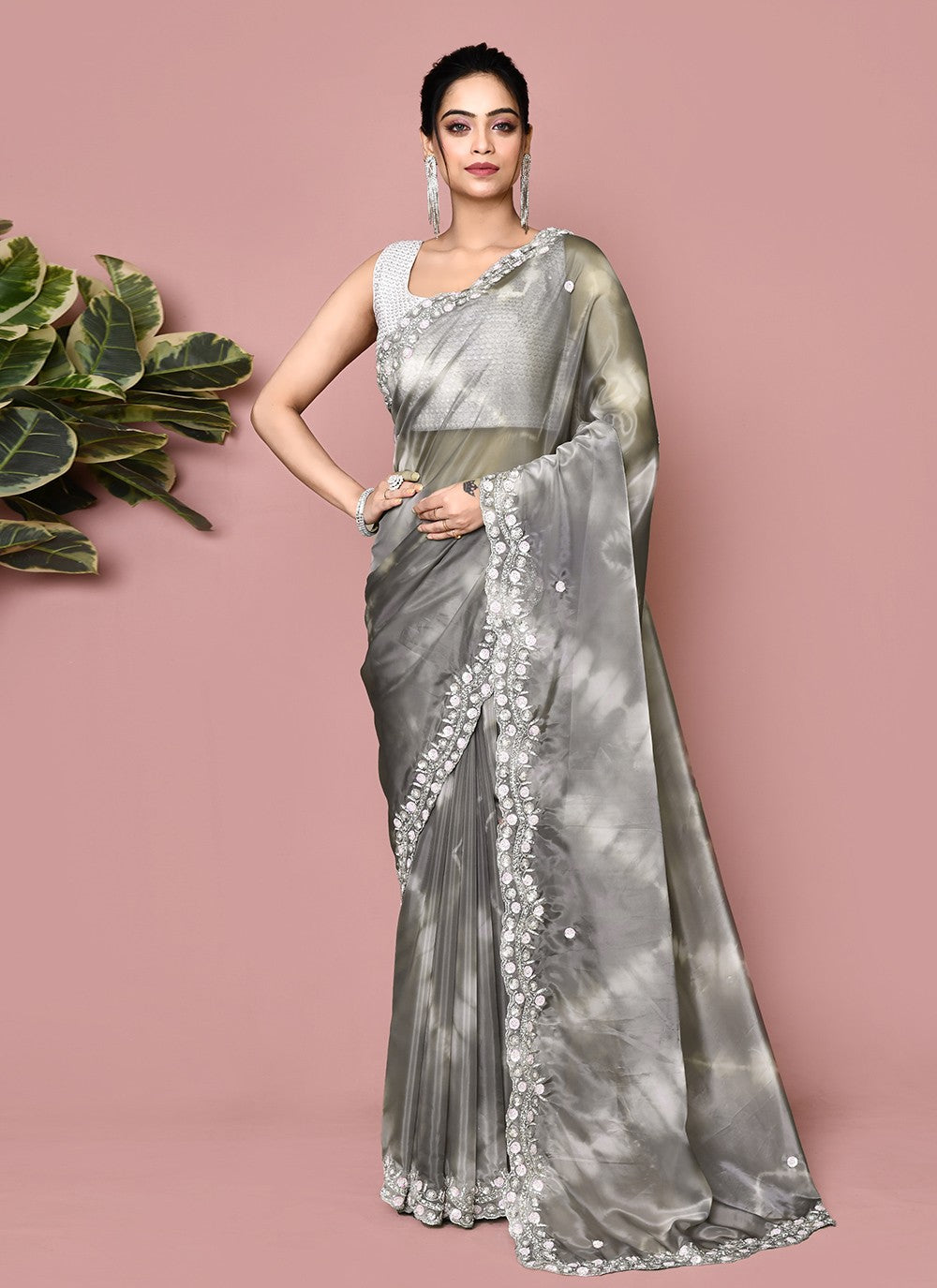 Classic Hand Embroidery Georgette Saree - S9372