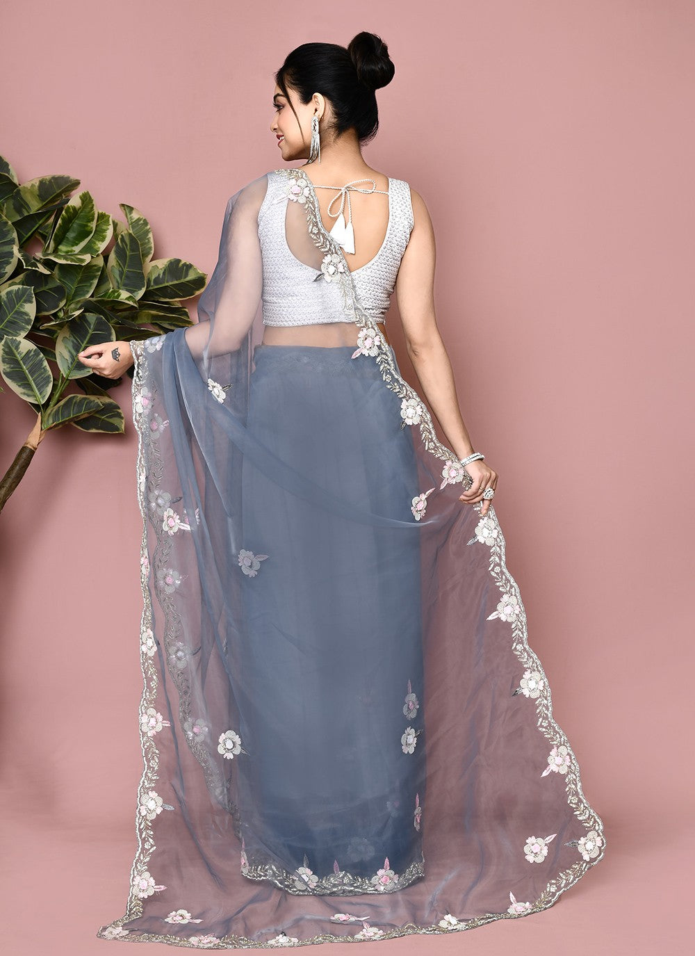 Classic Hand Embroidery Georgette Saree - S9372