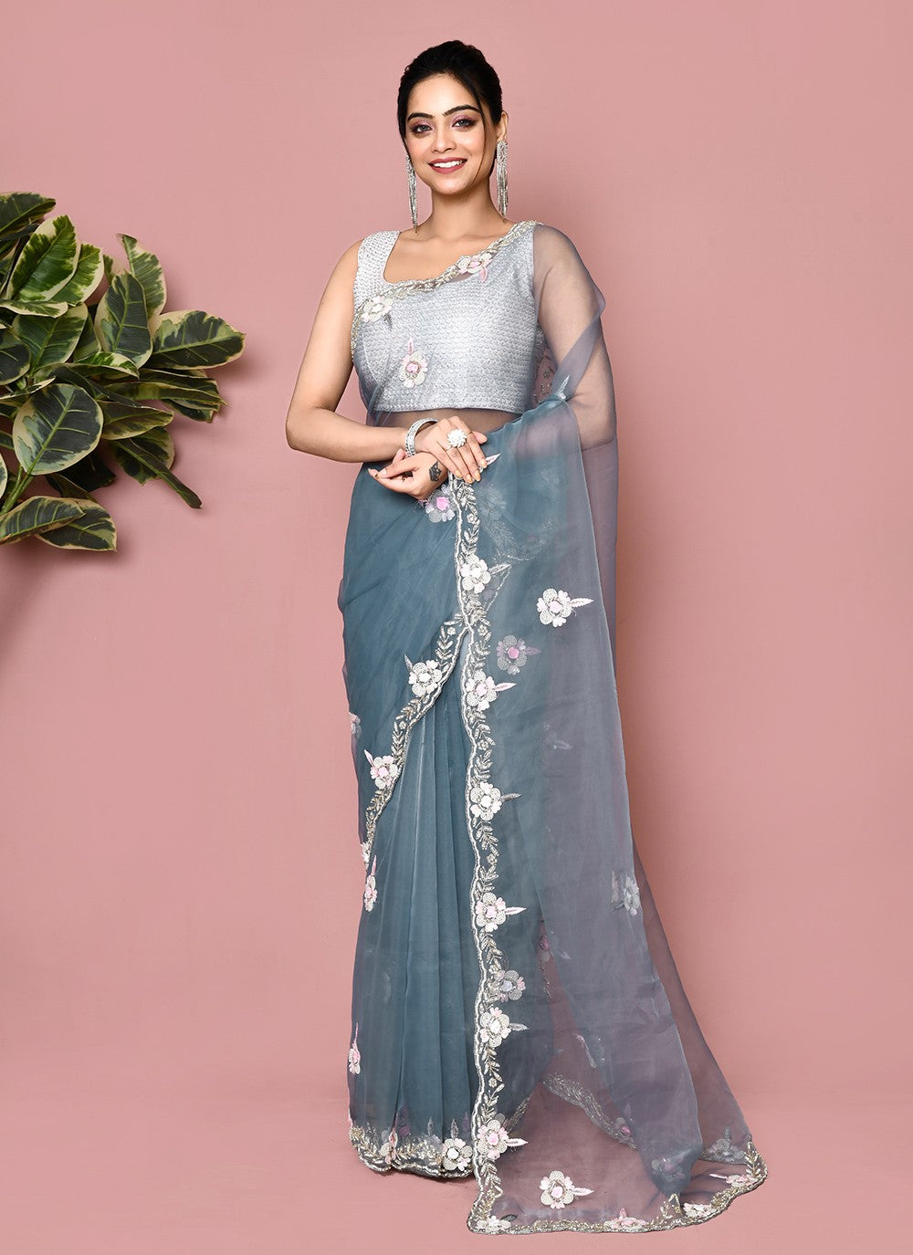 Classic Hand Embroidery Georgette Saree - S9372