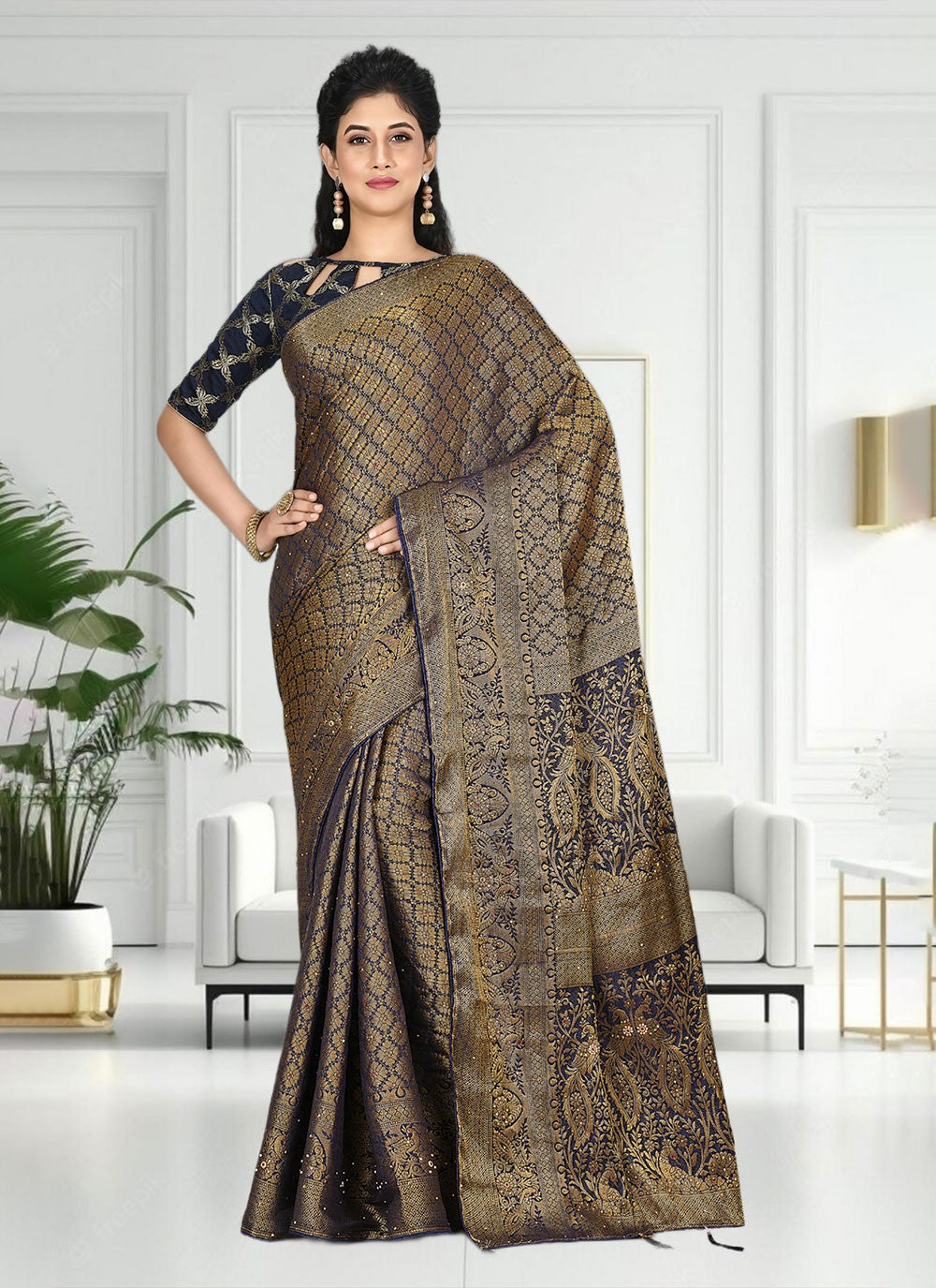 Classic Hand Embroidery Brasso Saree - S4738