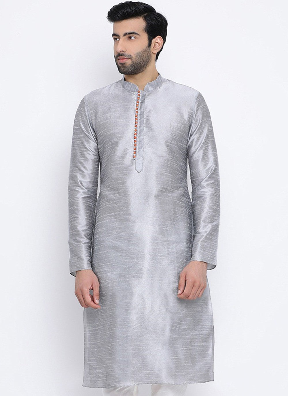 Plain Dupion Silk Grey Kurta - M1992