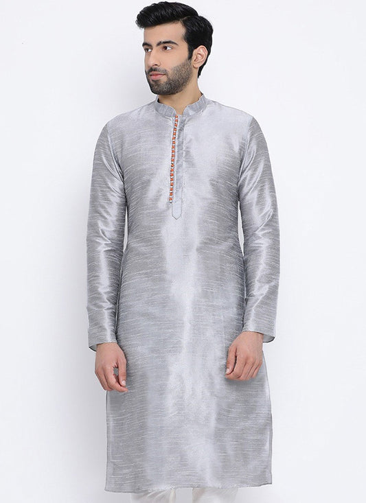 Plain Dupion Silk Grey Kurta - M1992