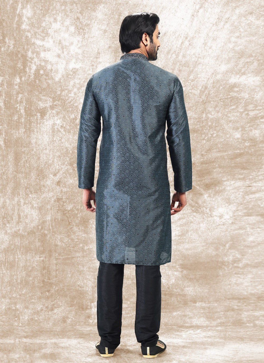 Fancy Work Brocade, Jacquard Silk Grey Kurta Pyjama - M4860