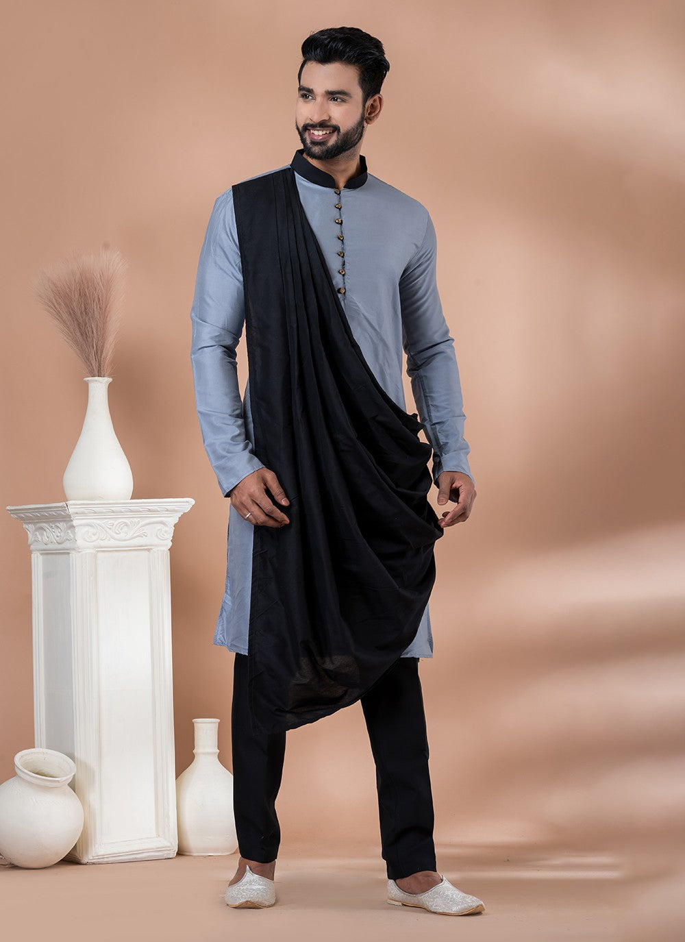 Fancy Work Viscose Grey Indo Western - M7009