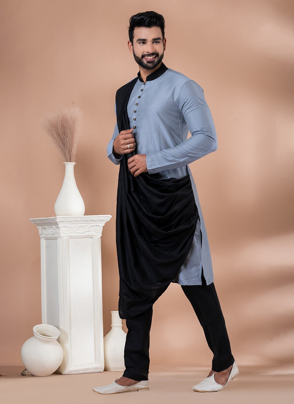 Fancy Work Viscose Grey Indo Western - M7009