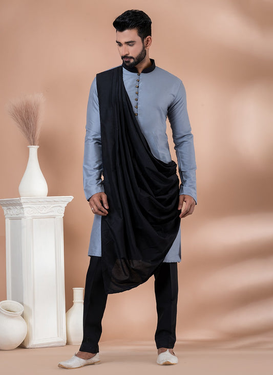 Fancy Work Viscose Grey Indo Western - M7009