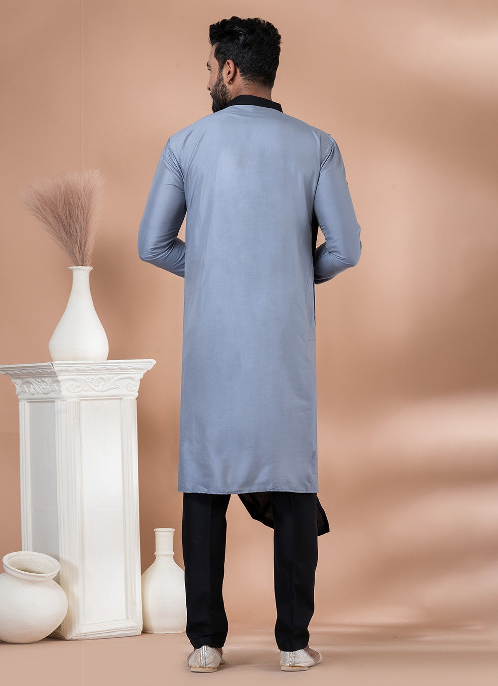 Fancy Work Viscose Grey Indo Western - M7009