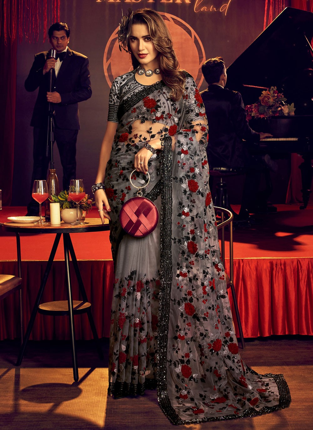 Classic Crystals Imported, Net Saree - S2652