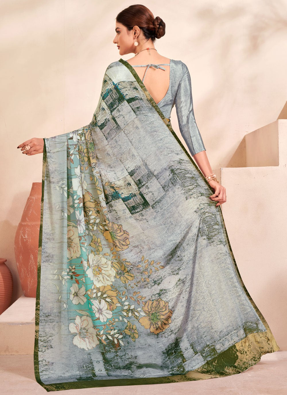 Classic Digital Print Crepe Silk Saree - S7514