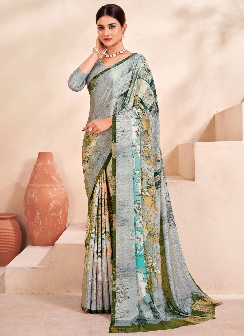 Classic Digital Print Crepe Silk Saree - S7514