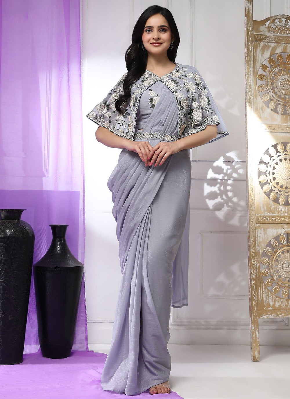 Classic Plain Chiffon Saree - S6491