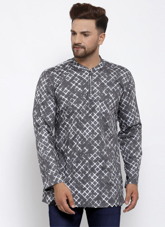 Plain Cotton Grey Kurta - M1890