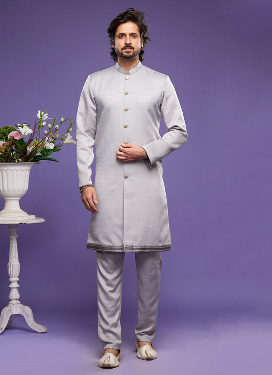 Thread Banarasi Silk Grey Indo Western - M6044