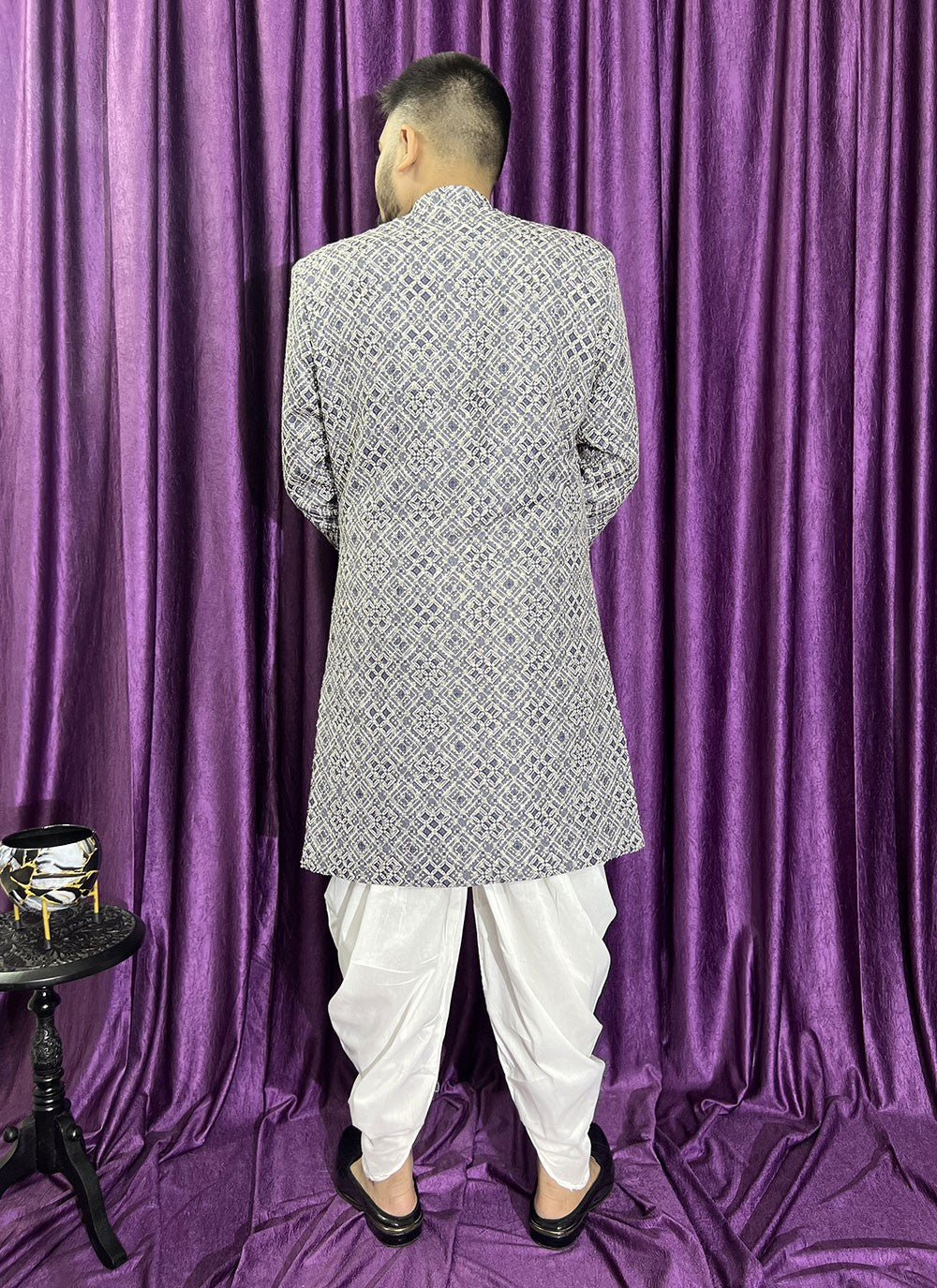 Embroidered Cotton Grey Indo Western - M5673