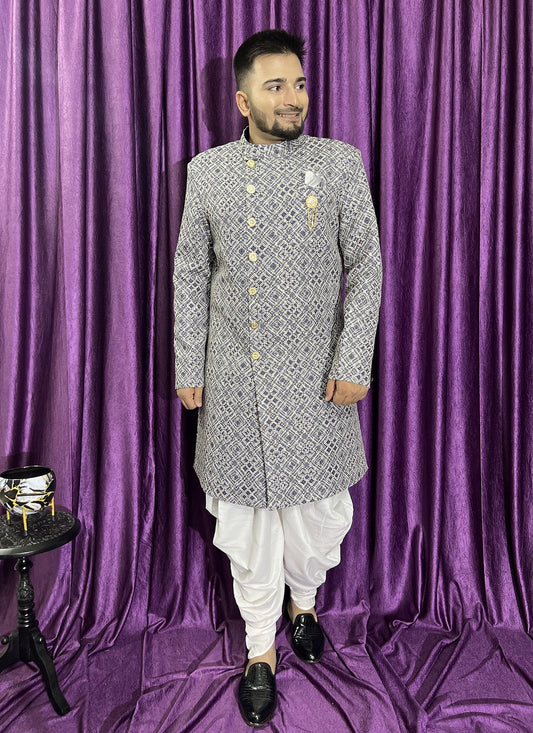 Embroidered Cotton Grey Indo Western - M5673