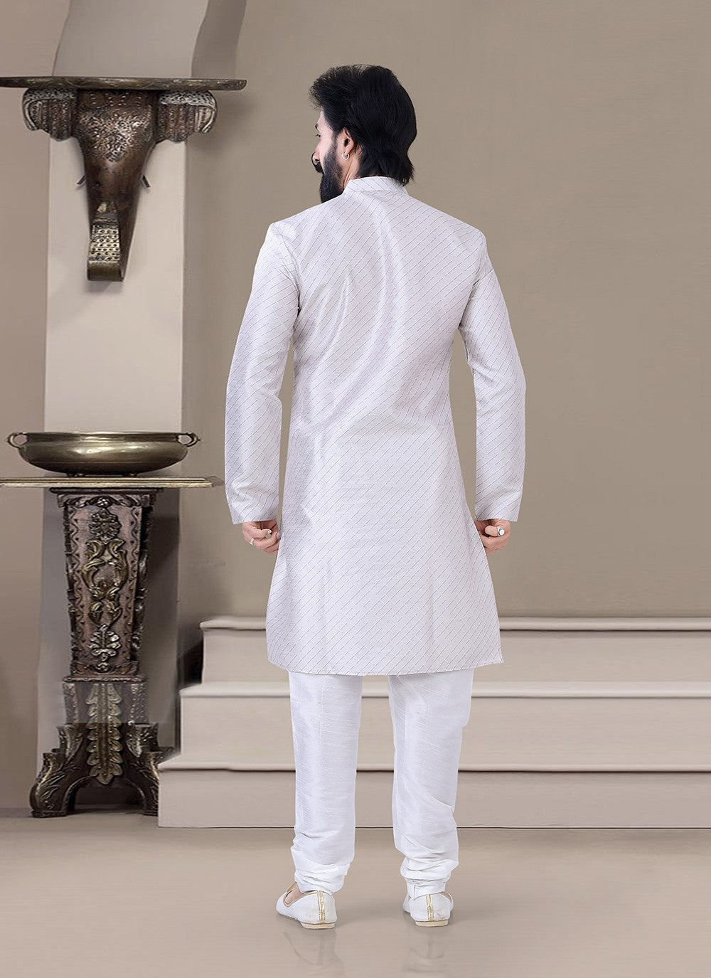Strips Silk Grey Kurta Pyjama - M3467