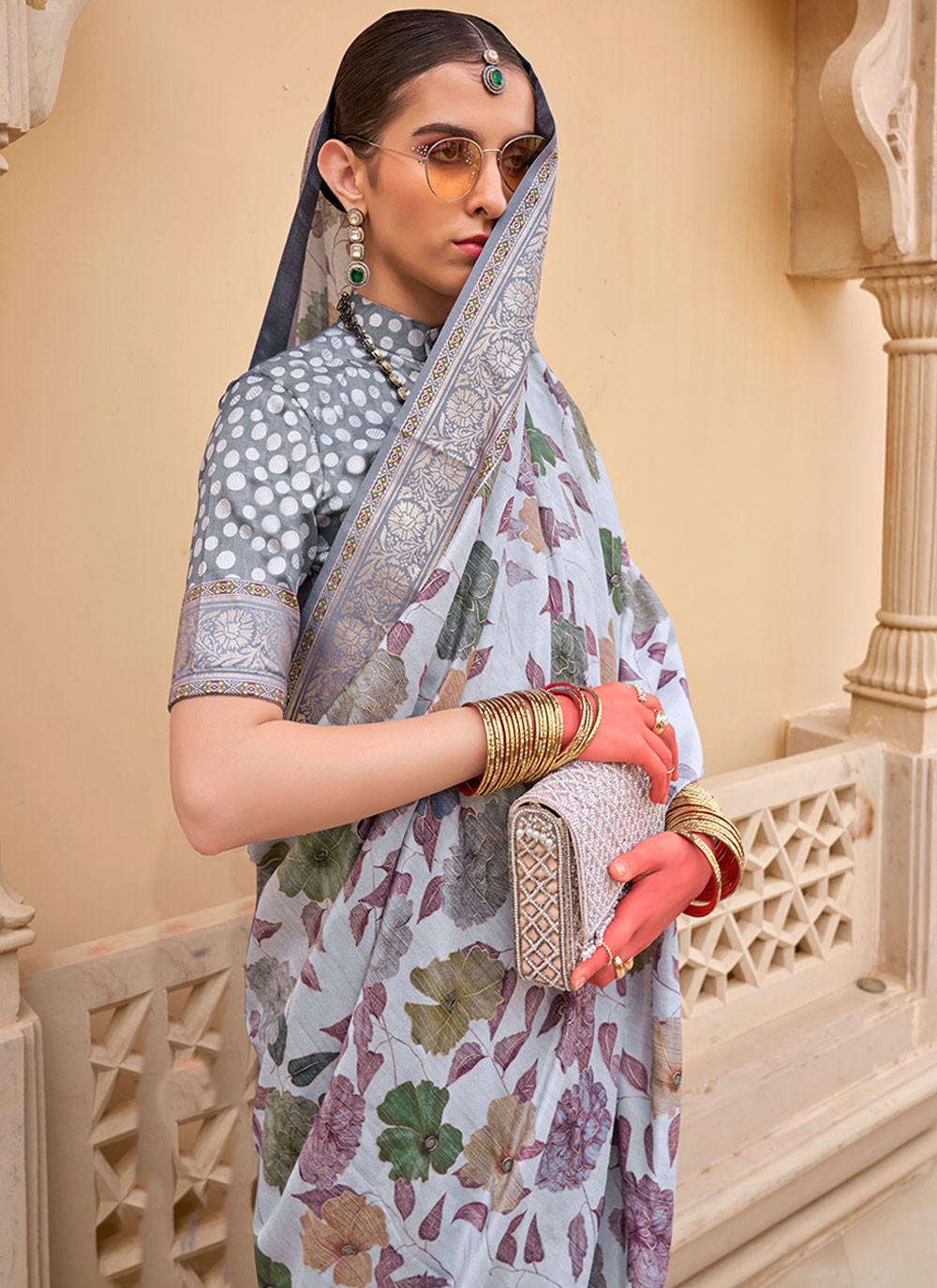 Contemporary Floral Printed Silk Saree - S6277