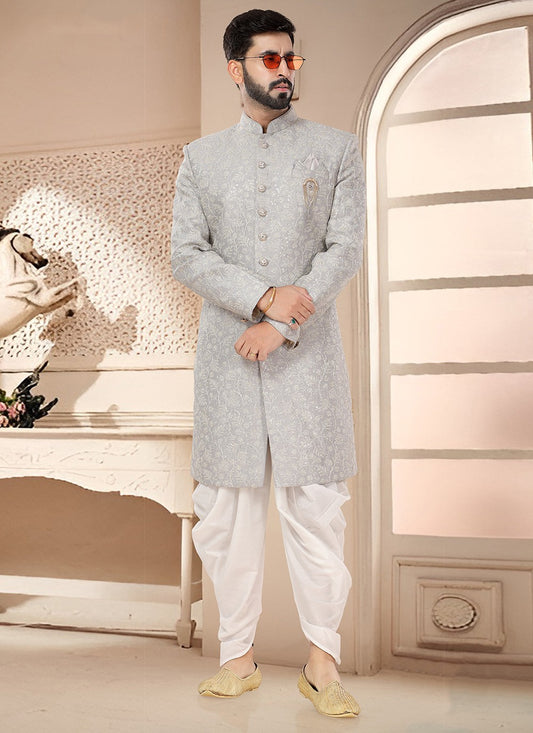 Embroidered Silk Grey Sherwani - M7539