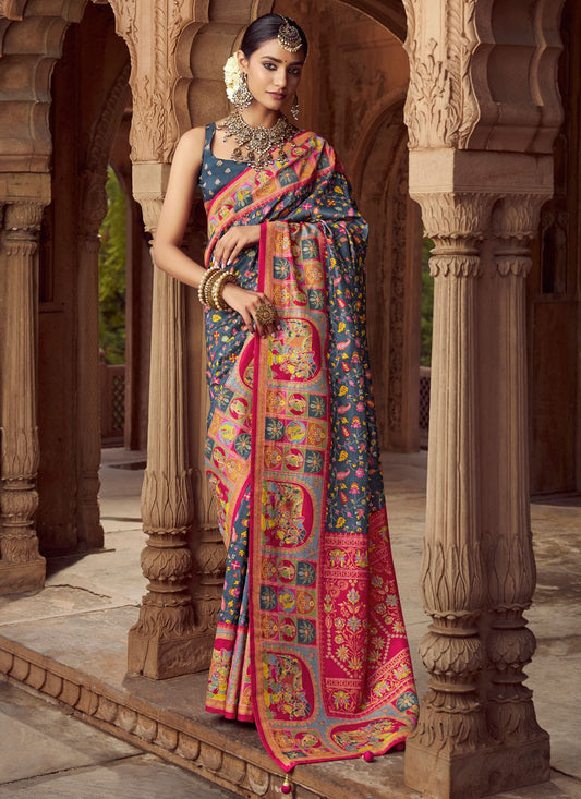 Grey Silk Trendy Saree Printed S19695