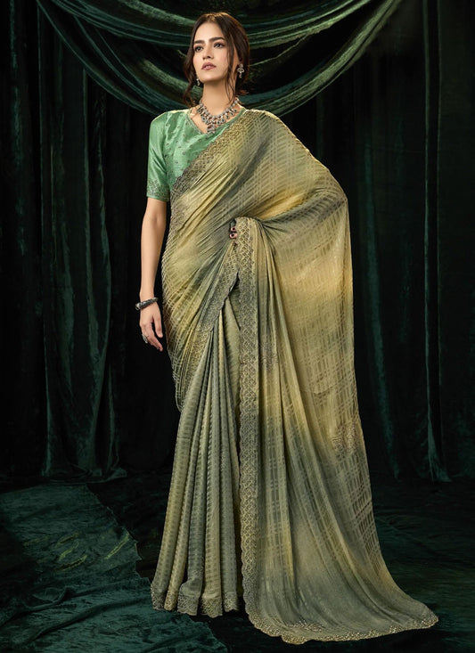 Grey Silk Classic Saree Beads, Border Work, Thread S19294