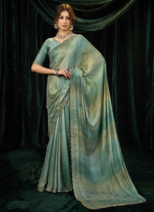 Grey Silk Contemporary Saree Beads, Border Work, Thread S19290