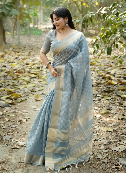 Weaving Zari Silk Grey Saree S14797
