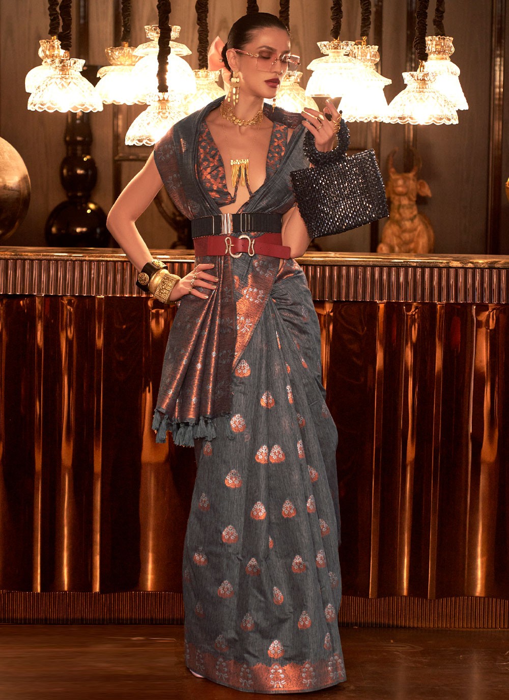 Trendy Weaving Zari Linen Saree - S2828