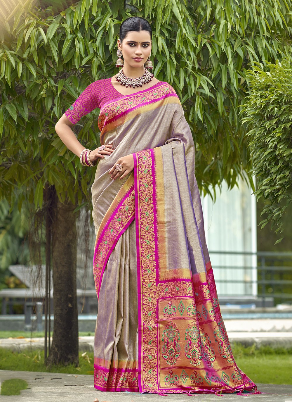 Classic Weaving Zari Silk Green Saree - S11217