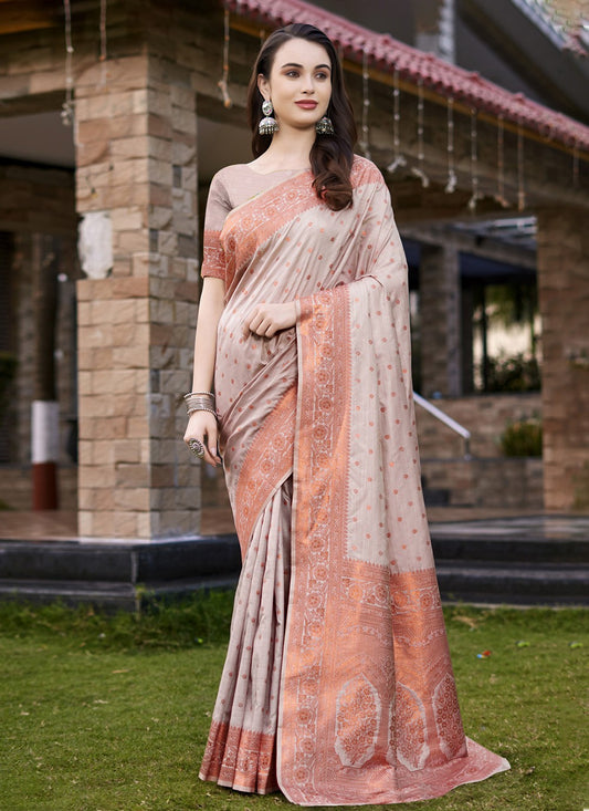 Weaving Zari Silk Grey Saree S14556