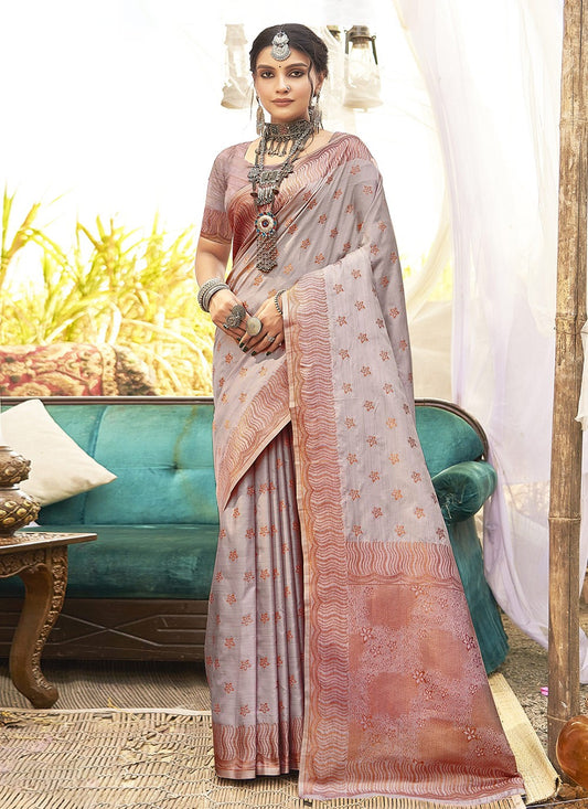 Weaving Zari Silk Grey Saree S14599