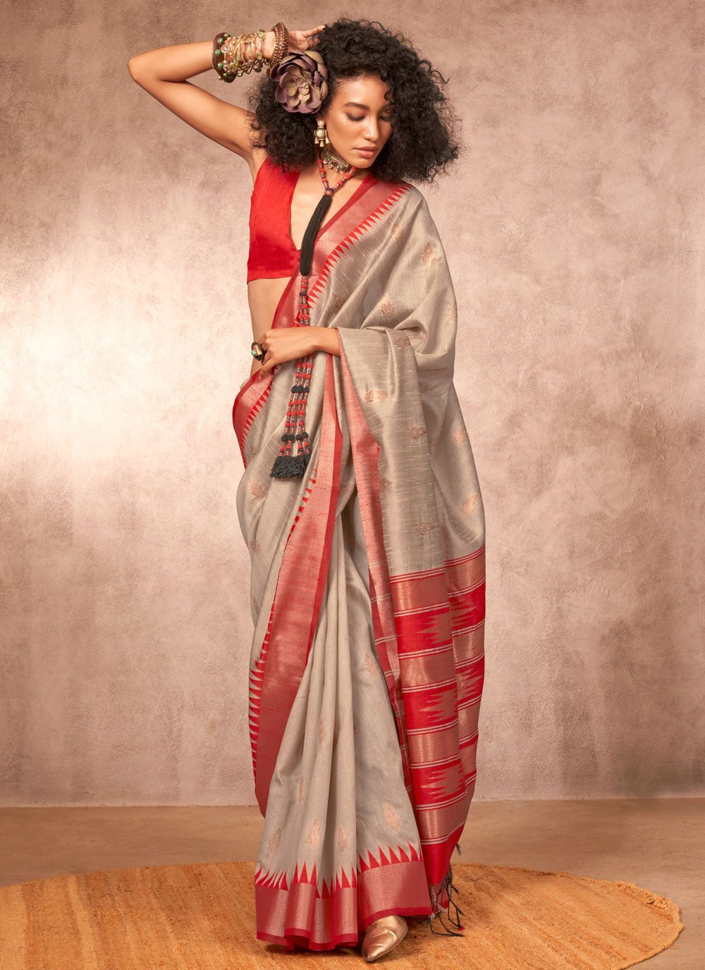 Weaving Zari Bhagalpuri Silk Grey Trendy Saree S15565
