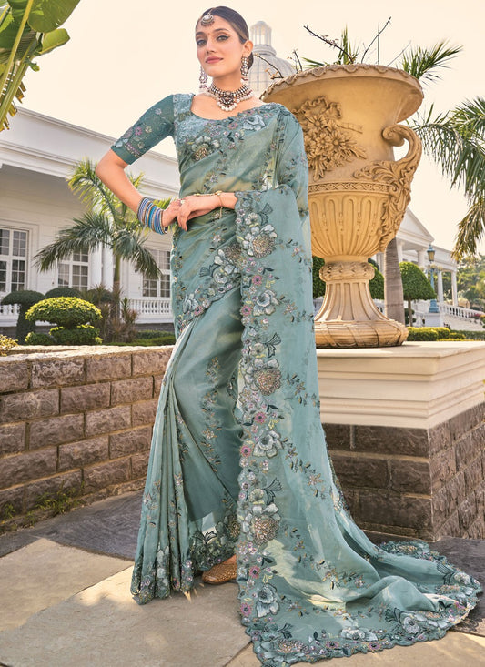 Beads Organza Grey Saree S14299