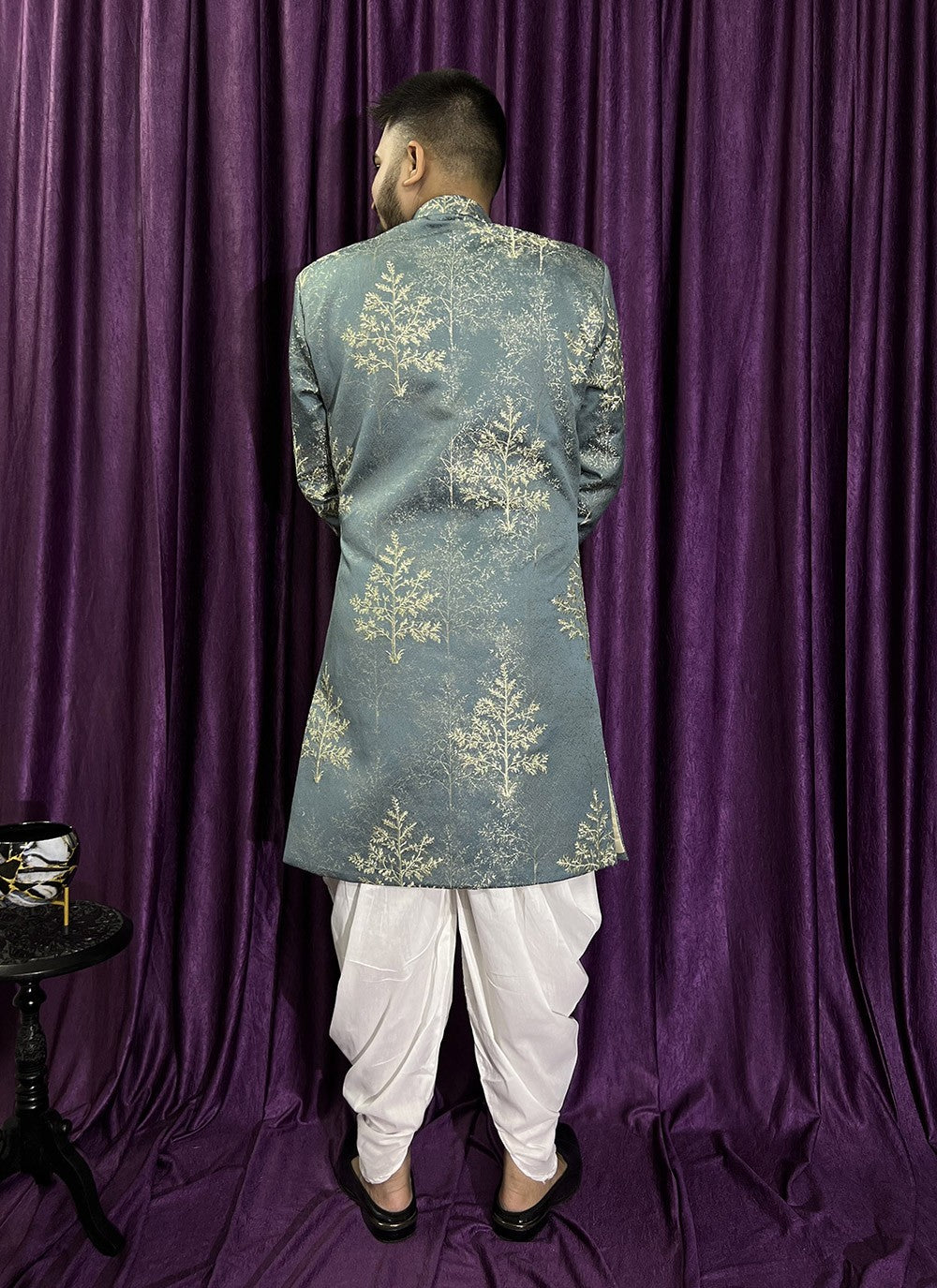 Woven Jacquard Grey Indo Western - M5681