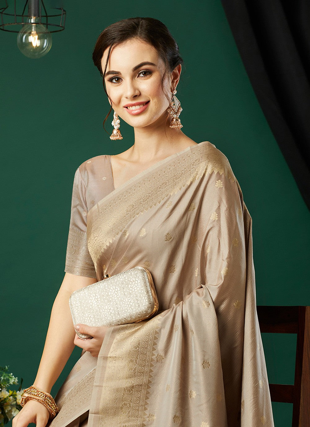 Trendy Saree Jacquard Work Grey Naylon S12532
