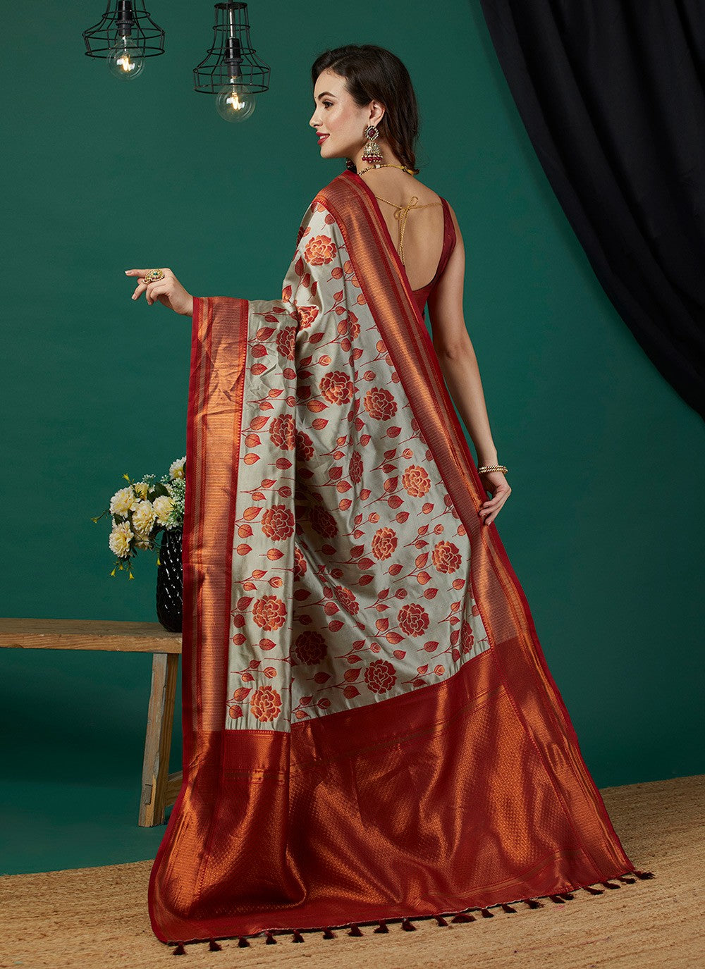 Trendy Saree Woven Grey Banarasi Silk Saree S12456