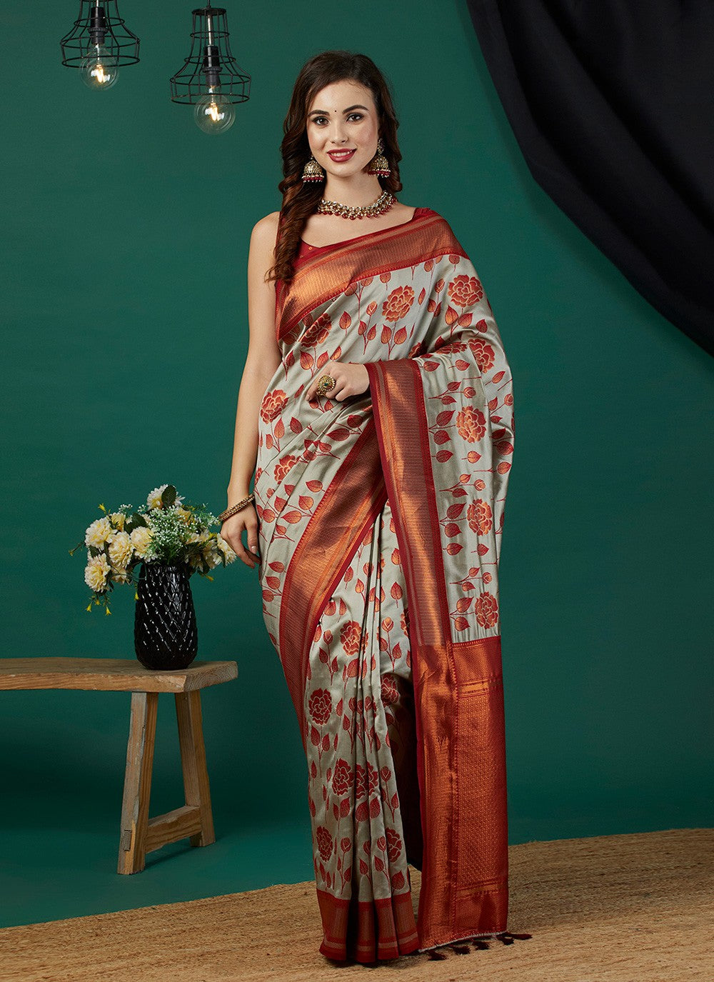 Trendy Saree Woven Grey Banarasi Silk S12456