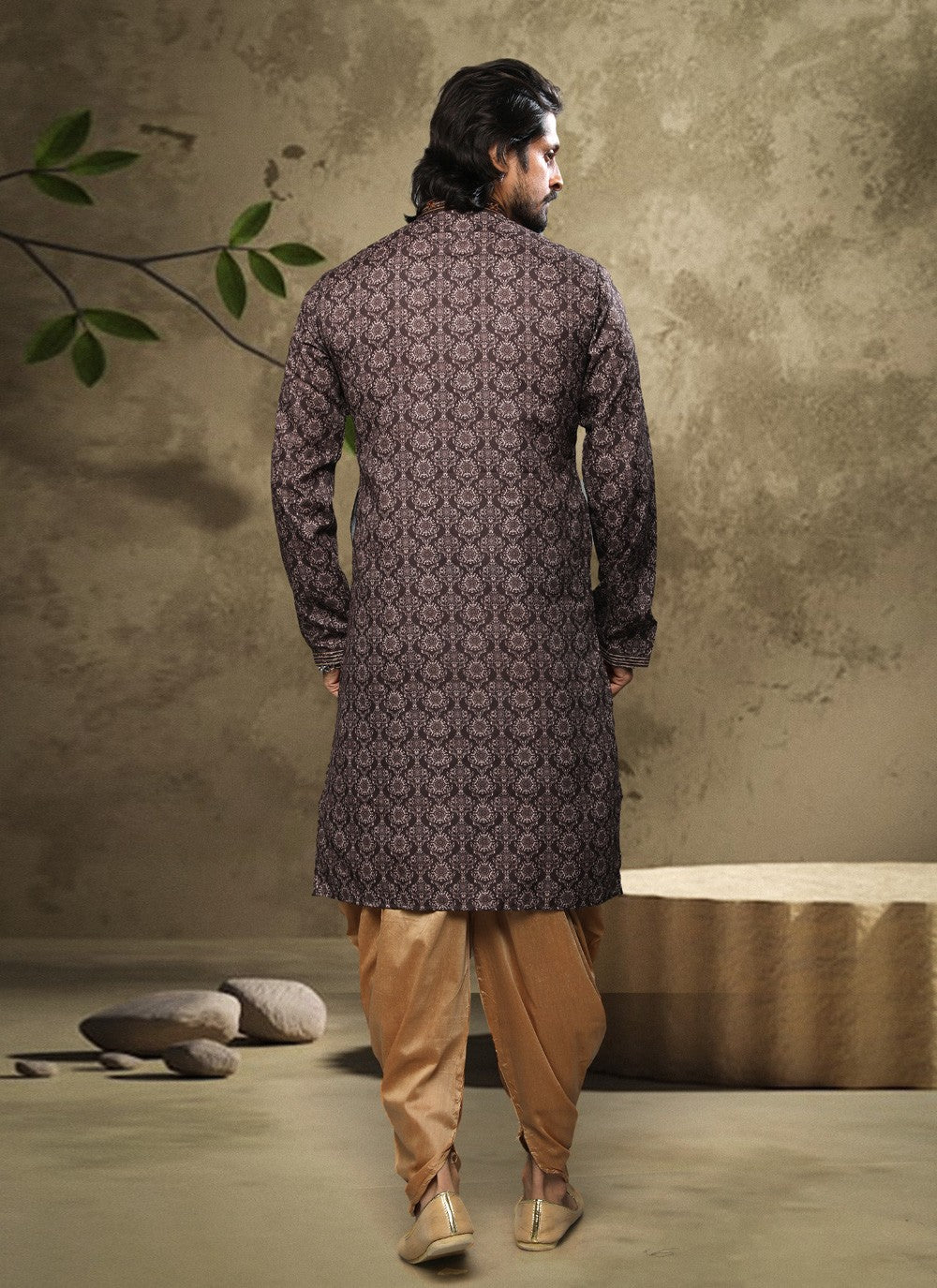 Digital Print Handloom Cotton Brown Dhoti Kurta - M3865