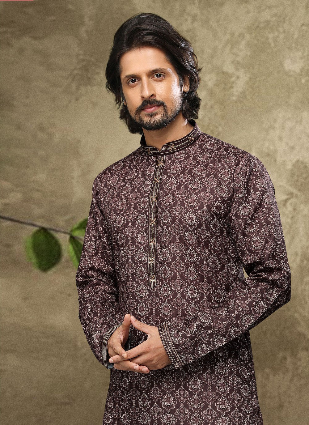 Digital Print Handloom Cotton Brown Dhoti Kurta - M3865